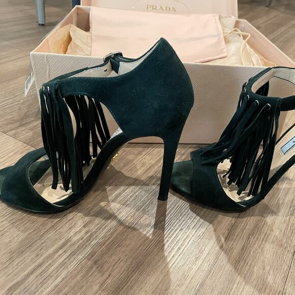 Prada Green Sued Fringe Sandals size 6 - Picture 2 of 9